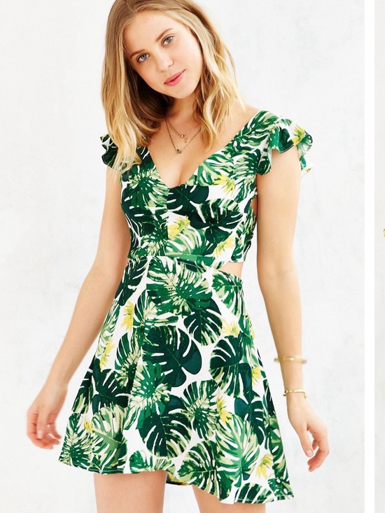 For Love And Lemons Dresses & Skirts - For Love & Lemons Green and White Leaf-Print Mini Dress, sz xs, guc💚